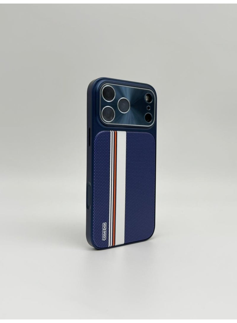 general CaseBar Retro Racing Series Case for iPhone 17 Pro Max – Dual-Color Heritage Edition – 3D Texture & Skin-Friendly Coating – Slim Shockproof Protective Cover (Blue) - Image 3